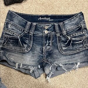 Amethyst Jeans Distressed Dark Blue Shorts